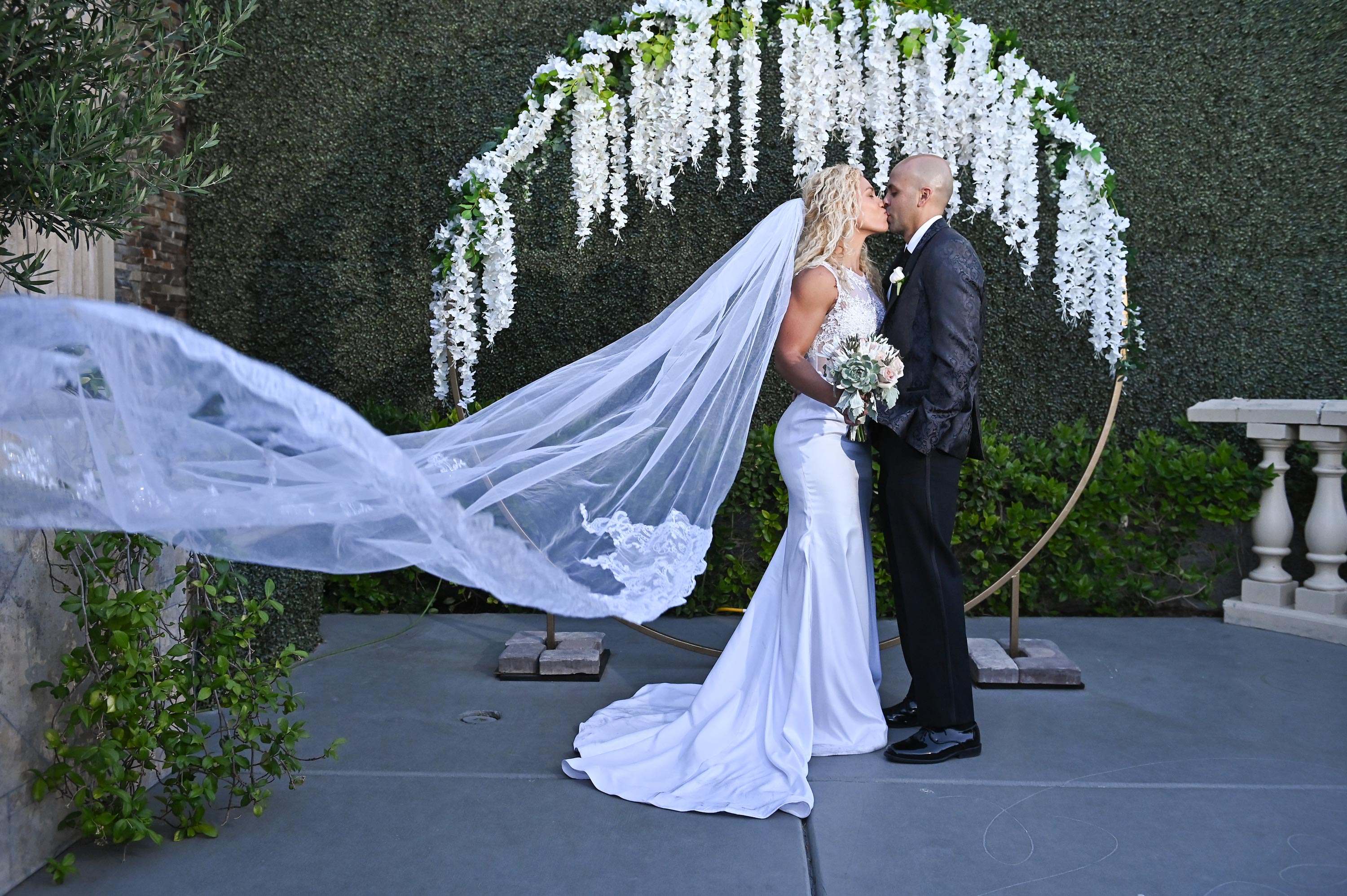 Floral hoop wedding at Chapel of the Flowers
